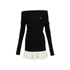 Via Pitti Color Blocked Shiner Knit Patchwork Dress Black