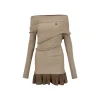 Via Pitti Color Blocked Shiner Knit Patchwork Dress Khaki