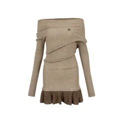 Via Pitti Color Blocked Shiner Knit Patchwork Dress Khaki