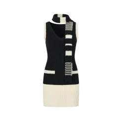 Via Pitti Color Blocked V-neck Knit Vest Dress Black