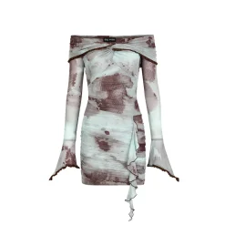 Via Pitti Colorful Gauze Off Shoulder Dress