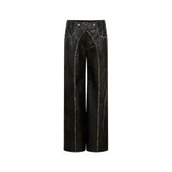 Via Pitti Cross Waist Distressed Leather Pants Black