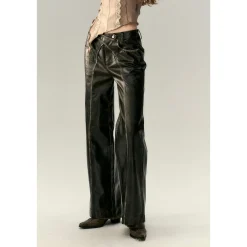Via Pitti Cross Waist Distressed Leather Pants Black