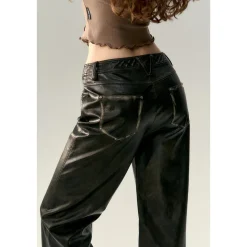 Via Pitti Cross Waist Distressed Leather Pants Black
