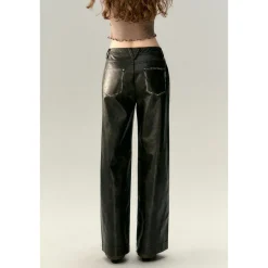 Via Pitti Cross Waist Distressed Leather Pants Black