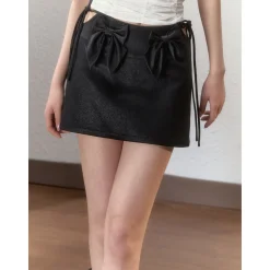 Via Pitti 3D Bow-Knot Drawstring Skirt Black
