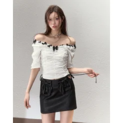 Via Pitti 3D Bow-Knot Drawstring Skirt Black