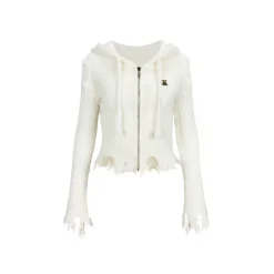 Via Pitti Destroy Cutting Waffle Knit Cardigan White