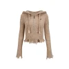 Via Pitti Destroy Cutting Waffle Knit Cardigan Khaki