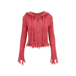 Via Pitti Destroy Cutting Waffle Knit Cardigan Red