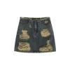 Via Pitti Destroy Cutting Wrapped Denim Skirt