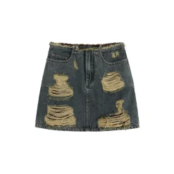Via Pitti Destroy Cutting Wrapped Denim Skirt