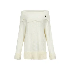 Via Pitti Destroy Cutting Off-Shoulder Knit Sweater Dress White