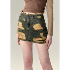 Via Pitti Destroy Cutting Wrapped Denim Skirt