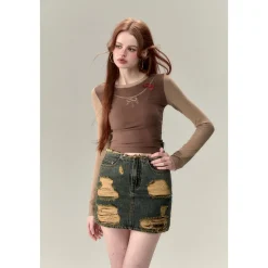 Via Pitti Destroy Cutting Wrapped Denim Skirt