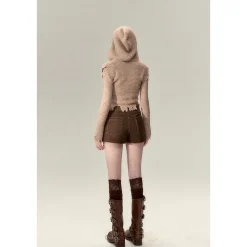 Via Pitti Destroy Cutting Waffle Knit Cardigan Khaki