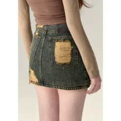 Via Pitti Destroy Cutting Wrapped Denim Skirt