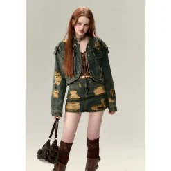 Via Pitti Destroy Cutting Wrapped Denim Skirt