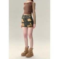 Via Pitti Destroy Cutting Wrapped Denim Skirt