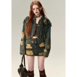 Via Pitti Destroyed Washed Denim Jacket