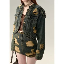 Via Pitti Destroyed Washed Denim Jacket