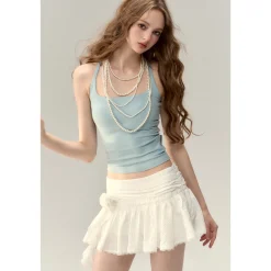 Via Pitti Detachable 3D Lace Rose Mini Skirt White