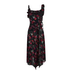 Via Pitti Detachable Two-Piece Floral Midi Dress Black