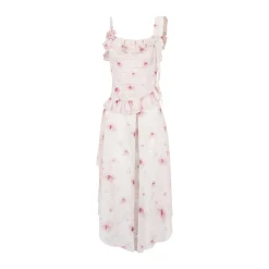 Via Pitti Detachable Two-Piece Floral Midi Dress Pink