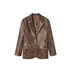 Via Pitti Distressed Heavy Washed Leather Jacket Brown