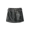 Via Pitti Distressed Heavy Washed Leather Skirt Black