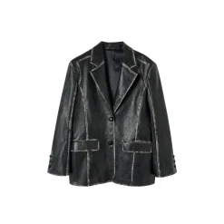 Via Pitti Distressed Heavy Washed Leather Jacket Black