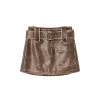 Via Pitti Distressed Heavy Washed Leather Skirt Brown
