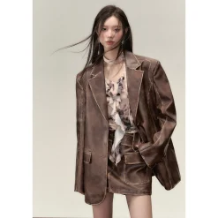 Via Pitti Distressed Heavy Washed Leather Jacket Brown
