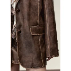 Via Pitti Distressed Heavy Washed Leather Jacket Brown