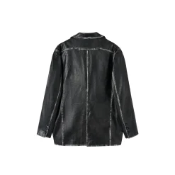 Via Pitti Distressed Heavy Washed Leather Jacket Black