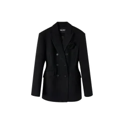 Via Pitti Double-Breasted Woolen Coat Black