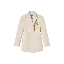 Via Pitti Double-Breasted Woolen Coat Cream