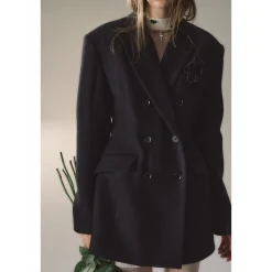 Via Pitti Double-Breasted Woolen Coat Black