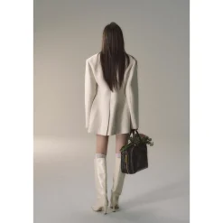 Via Pitti Double-Breasted Woolen Coat Cream