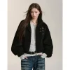 Via Pitti Drawstring Button Fleece Short Jacket Black
