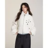 Via Pitti Drawstring Button Fleece Short Jacket Beige
