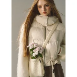 Via Pitti Drawstring Waist Fluffy Sleeve Down Jacket