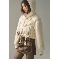 Via Pitti Drawstring Waist Fluffy Sleeve Down Jacket