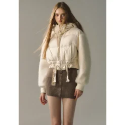 Via Pitti Drawstring Waist Fluffy Sleeve Down Jacket