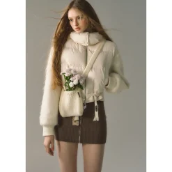 Via Pitti Drawstring Waist Fluffy Sleeve Down Jacket