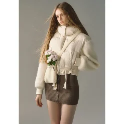 Via Pitti Drawstring Waist Fluffy Sleeve Down Jacket