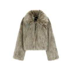 Via Pitti Eco-Fur Short Lapel Jacket Olive Green