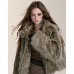 Via Pitti Eco-Fur Short Lapel Jacket Olive Green