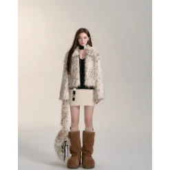 Via Pitti Eco-Fur Short Lapel Jacket Apricot