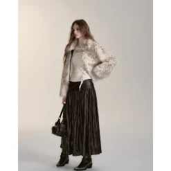 Via Pitti Eco-Fur Short Lapel Jacket Apricot